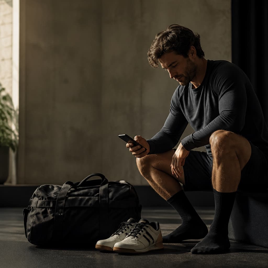 Australian adult reviewing readiness before a workout